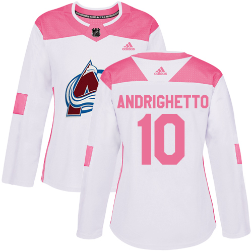Adidas Avalanche #10 Sven Andrighetto White/Pink Authentic Fashion Women's Stitched NHL Jersey - Click Image to Close